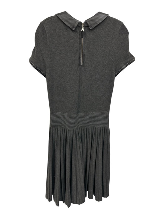 Milly Size M Dark Gray Viscose & Polyester Short Sleeve Collar Pleats Dress Dark Gray / M
