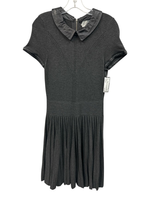 Milly Size M Dark Gray Viscose & Polyester Short Sleeve Collar Pleats Dress Dark Gray / M