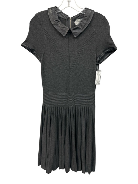 Milly Size M Dark Gray Viscose & Polyester Short Sleeve Collar Pleats Dress Dark Gray / M