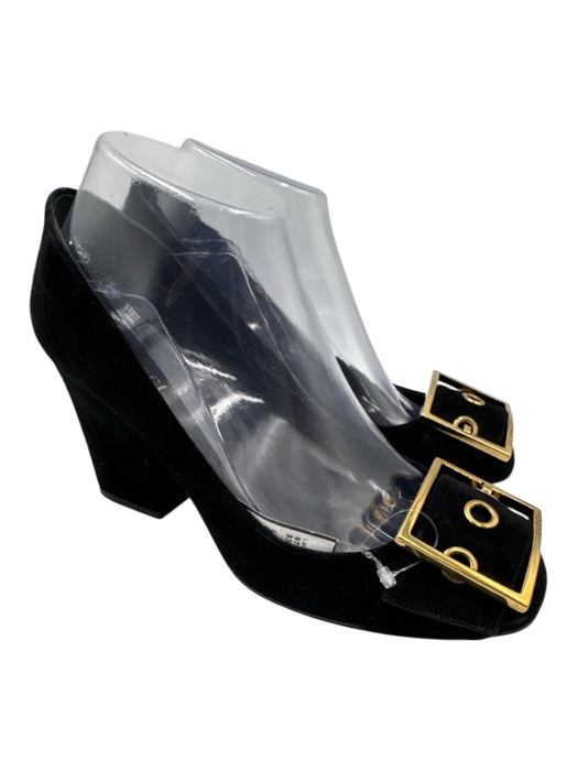Gucci Shoe Size 38 Black Suede leather Block Heel Buckle Gold Hardware Pumps Black / 38