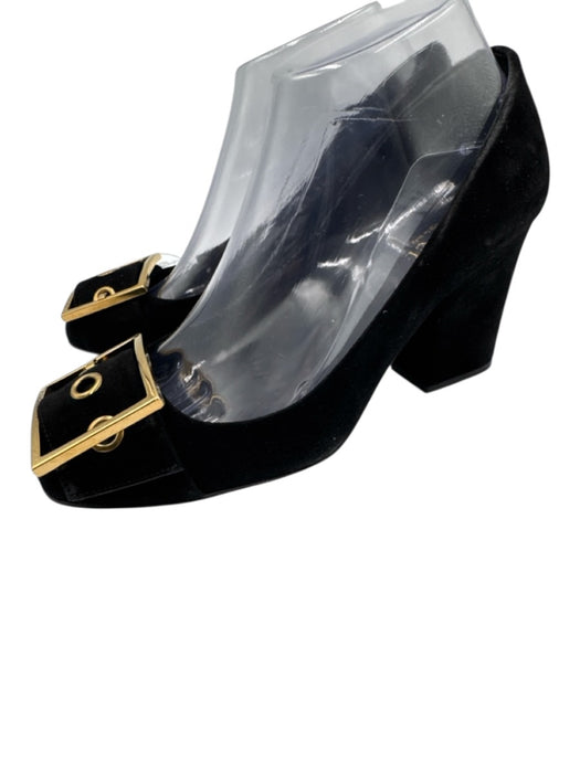 Gucci Shoe Size 38 Black Suede leather Block Heel Buckle Gold Hardware Pumps Black / 38