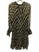 Figue Size S Black, Beige & Brown Silk & Metallic V Neck Abstract Tiered Dress Black, Beige & Brown / S