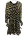 Figue Size S Black, Beige & Brown Silk & Metallic V Neck Abstract Tiered Dress Black, Beige & Brown / S