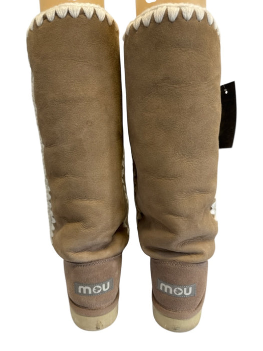 Mou Shoe Size 38 Beige & Cream Suede Knee High Crochet Boots Beige & Cream / 38