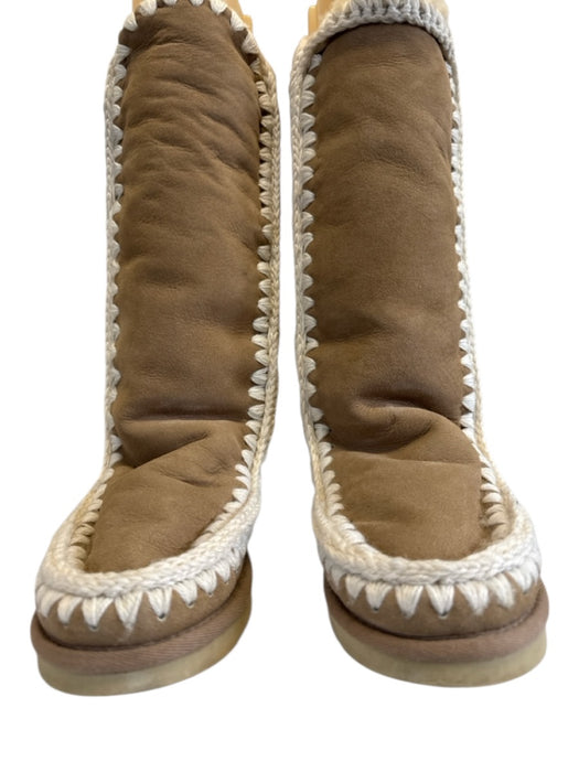 Mou Shoe Size 38 Beige & Cream Suede Knee High Crochet Boots Beige & Cream / 38