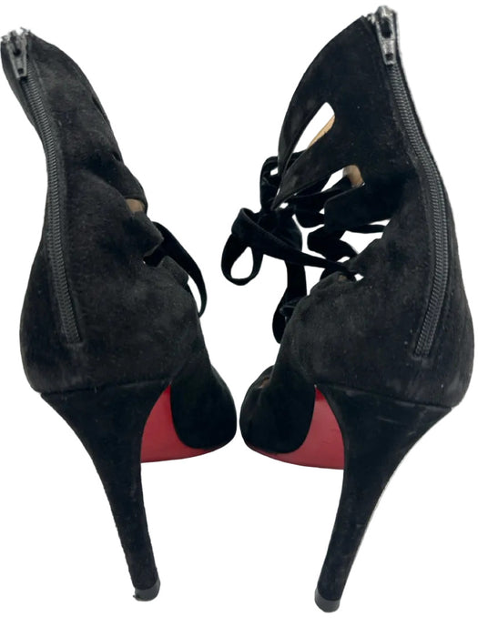 Christian Louboutin Shoe Size 37 Black Suede Velvet Ribbon Lace Up Cut Out Pumps