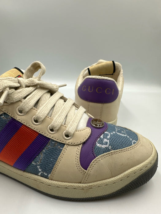 Gucci Shoe Size 37 Cream White, Blue & Purple Leather & Textile Upper Sneakers