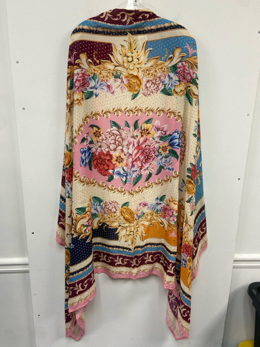 Agua Bendita Red, Beige & Multi Viscose Floral Tassel Detail Cover-Up Shawl