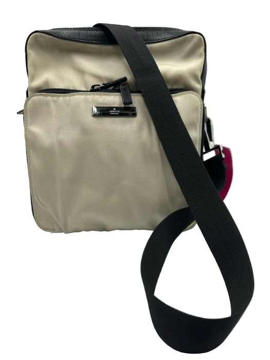 Gucci AS IS Beige & Black Nylon & Leather Zip Pockets Crossbody Men's Bag