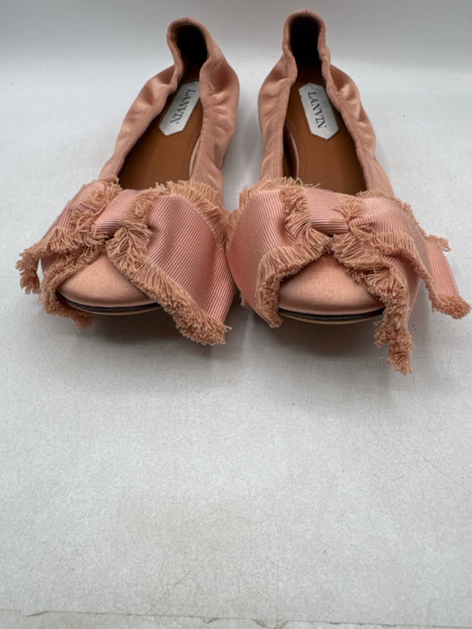 Lanvin Shoe Size 38 Rose Gold Pink Satin Grosgrain Bow Round Toe Ballet Flats