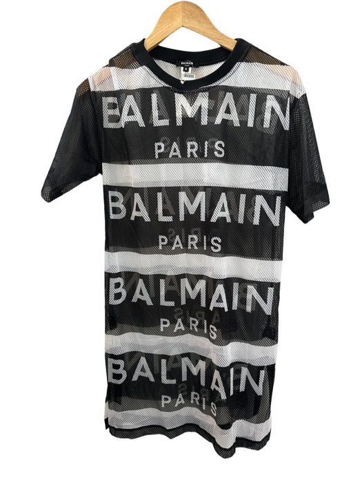 Balmain Size S Black & White Mesh Short Sleeve Coverup