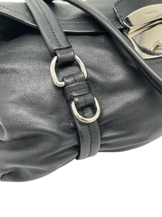 Prada Black Leather Silver Hardware Shoulder Clasp Close flap Bag Black / S