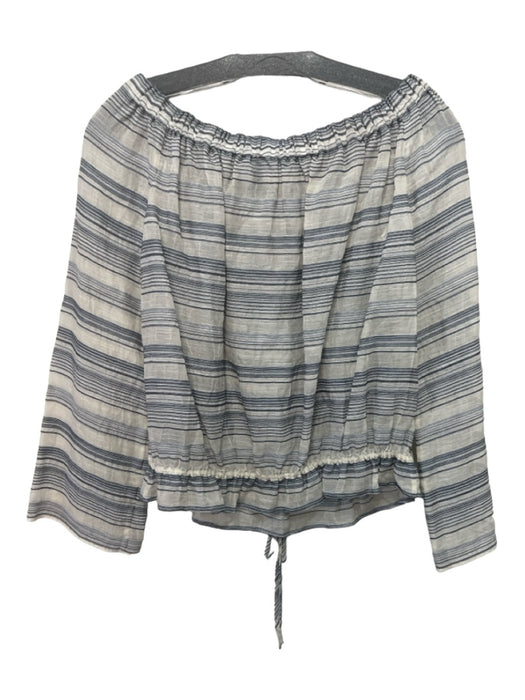 Theory Size S White & Blue Cotton Blend Striped Off Shoulder Long Sleeve Top White & Blue / S