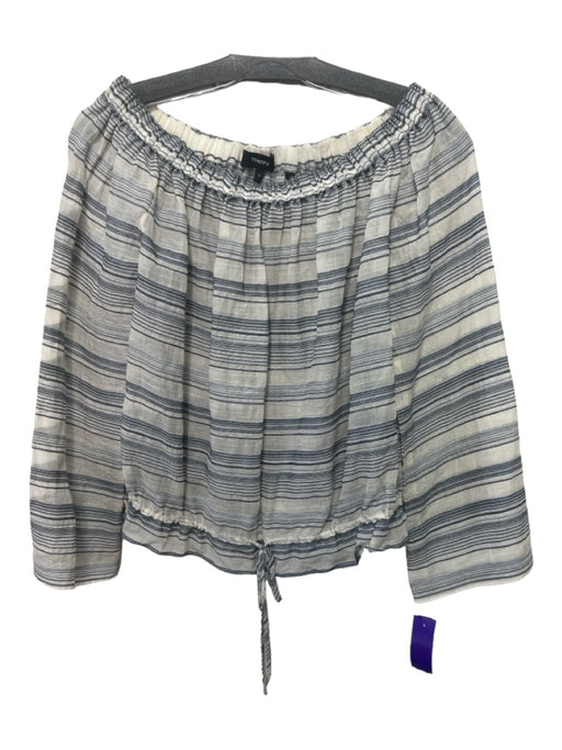 Theory Size S White & Blue Cotton Blend Striped Off Shoulder Long Sleeve Top White & Blue / S