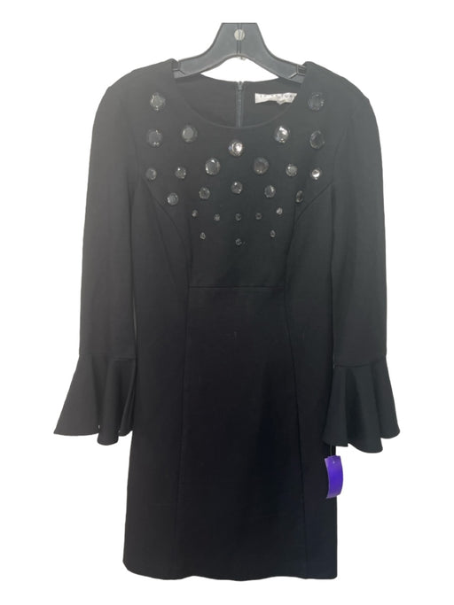 Trina Turk Size 0 Black Rayon Blend Embellished Paneled Bell Sleeves Dress Black / 0