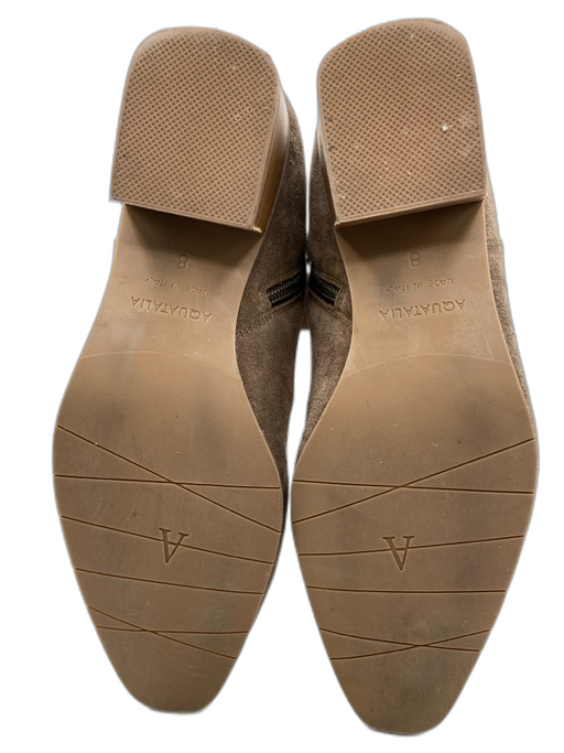 Aquatalia Shoe Size 8 Taupe Beige Suede Side Zip Almond Toe Low Heel Booties Taupe Beige / 8