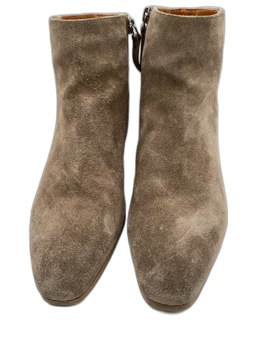 Aquatalia Shoe Size 8 Taupe Beige Suede Side Zip Almond Toe Low Heel Booties Taupe Beige / 8