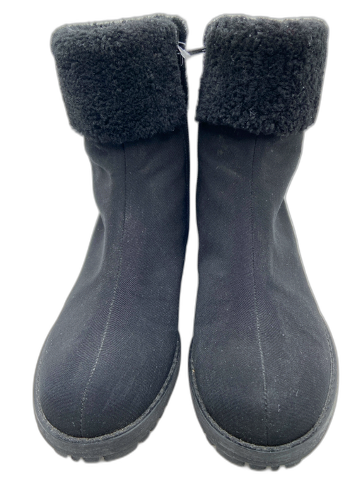 Stuart Weitzman Shoe Size 8 Black Synthetic Knit Faux Shearling Side Zip Booties Black / 8