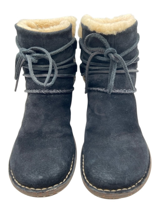 Ugg Shoe Size 8 Black & Cream Suede Faux Sherpa Lace Up Booties Black & Cream / 8