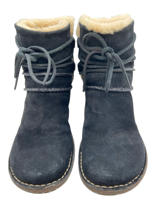 Ugg Shoe Size 8 Black & Cream Suede Faux Sherpa Lace Up Booties Black & Cream / 8