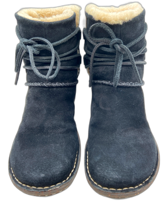 Ugg Shoe Size 8 Black & Cream Suede Faux Sherpa Lace Up Booties Black & Cream / 8
