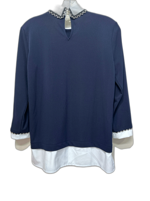 Karl Lagerfeld Size XS Navy Blue & Light Blue Nylon Long Sleeve Collar Top Navy Blue & Light Blue / XS