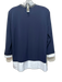 Karl Lagerfeld Size XS Navy Blue & Light Blue Nylon Long Sleeve Collar Top Navy Blue & Light Blue / XS