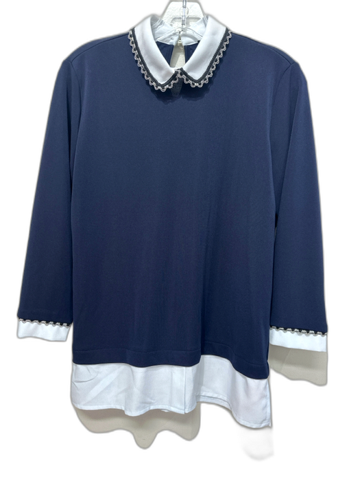Karl Lagerfeld Size XS Navy Blue & Light Blue Nylon Long Sleeve Collar Top Navy Blue & Light Blue / XS
