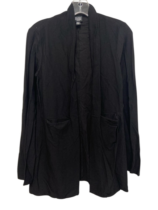 Eileen Fisher Size PS Black Rayon Blend Crepe Pockets 3/4 Length Sweater Black / PS
