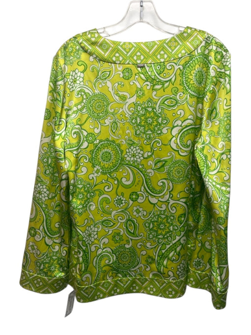 St. John Size S Green & Yellow Silk Blend Long Sleeve Floral & Geometric Top Green & Yellow / S