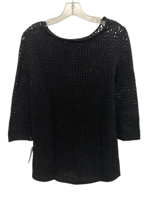 Lauren Size Large Black Mercerized Cotton 3/4 Sleeve Open Knit Wide Neck Sweater Black / Large