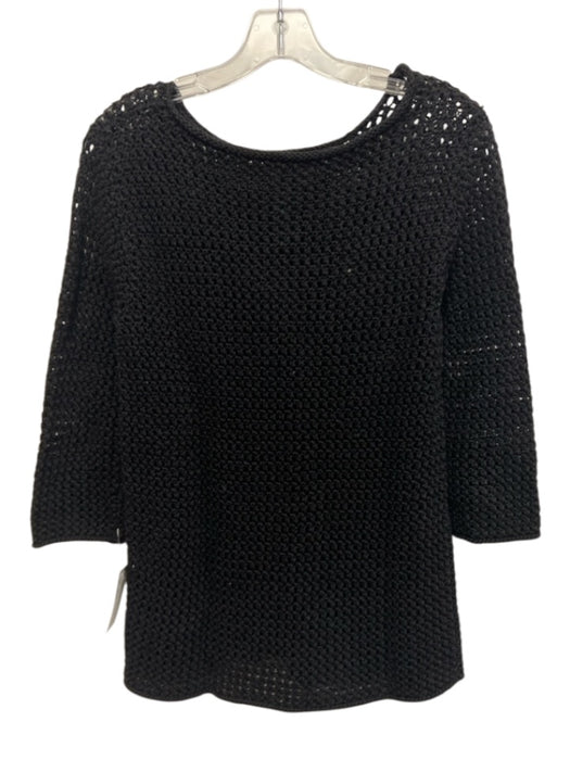 Lauren Size Large Black Mercerized Cotton 3/4 Sleeve Open Knit Wide Neck Sweater Black / Large