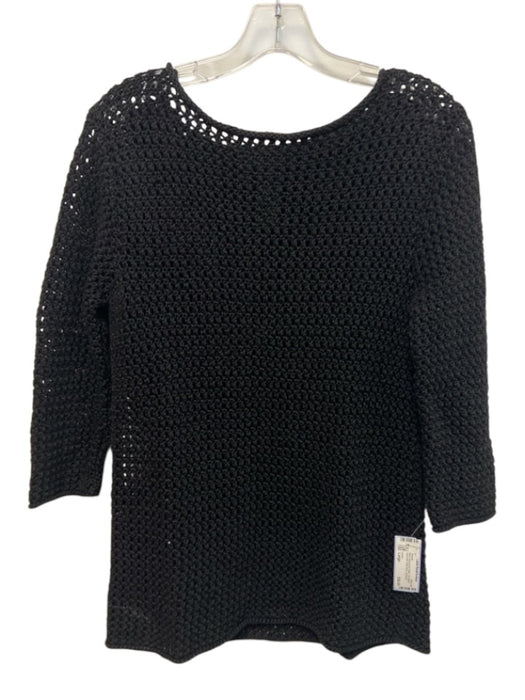 Lauren Size Large Black Mercerized Cotton 3/4 Sleeve Open Knit Wide Neck Sweater Black / Large