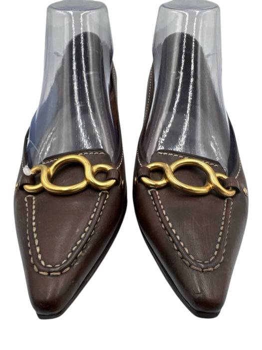 Prada Shoe Size 38 Brown & Gold Leather Pointed Toe Gold Hardware Pumps Brown & Gold / 38