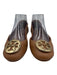 Tory Burch Shoe Size 8 Tan & Gold Leather Logo Round Toe Elastic Back Flats Tan & Gold / 8