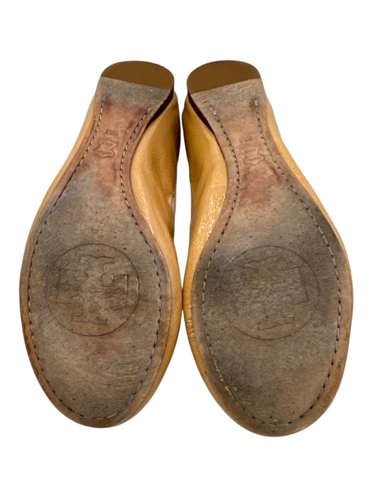 Tory Burch Shoe Size 8 Tan & Gold Patent Leather gold logo Round Toe Flats Tan & Gold / 8