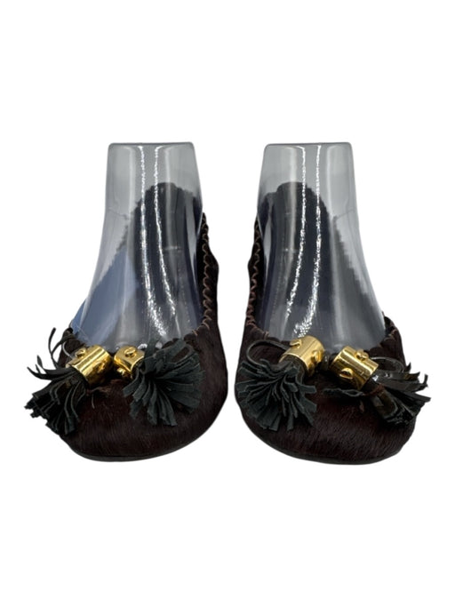Tory Burch Shoe Size 8 Brown & Gold Pony Hair Gold hardware Tassel Flats Brown & Gold / 8