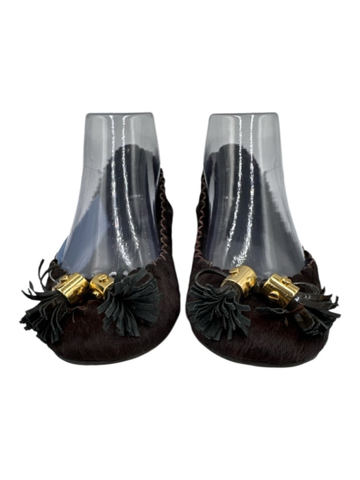 Tory Burch Shoe Size 8 Brown & Gold Pony Hair Gold hardware Tassel Flats Brown & Gold / 8