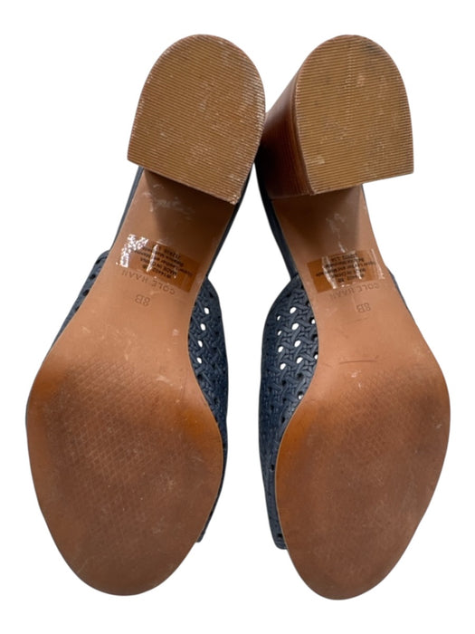 Cole Haan Shoe Size 8 Blue Leather Open Weave Stacked Heel Round Toe Sandals Blue / 8