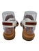 Andre Assous Shoe Size 8 white & tan Leather Raffia Straps Round Toe Sandals white & tan / 8