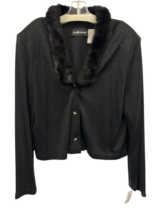 Sag Harbor Size 18 Black Rayon Blend Faux Fur Collar Button Down Cardigan Black / 18