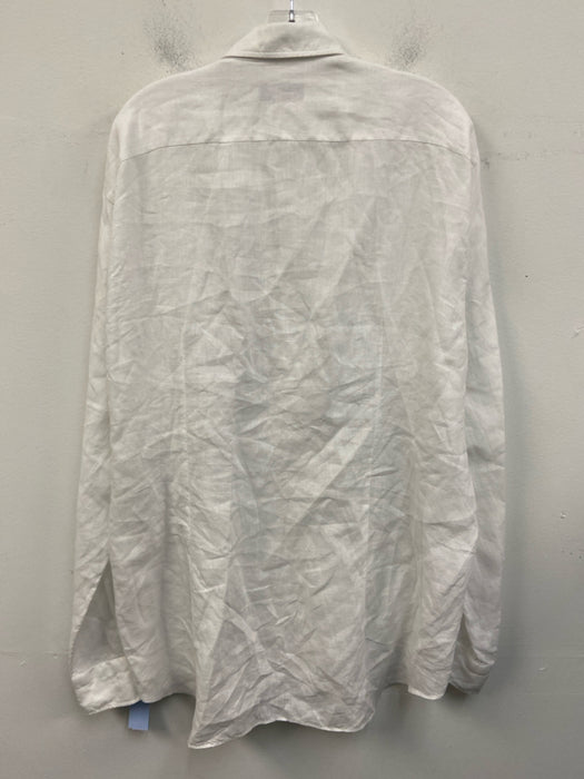 Big Flower Size XXL White Linen Solid Button Down Men's Long Sleeve Shirt