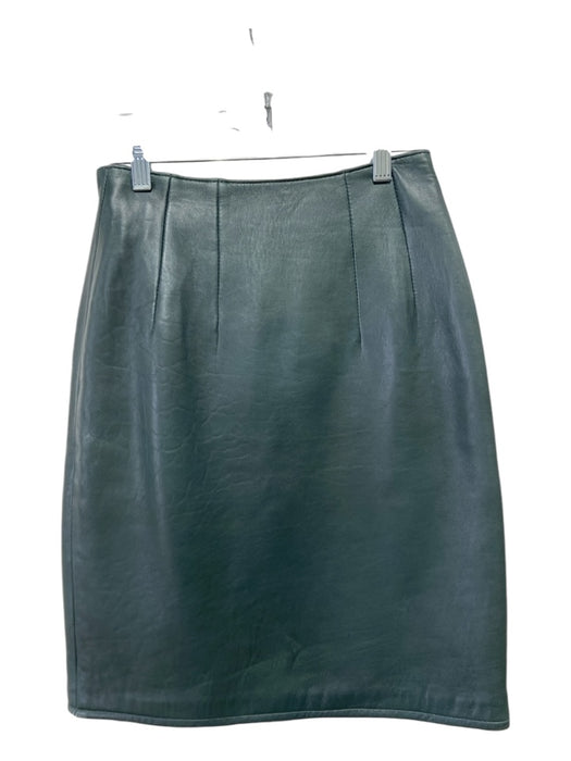 Nordstrom Size 4 Green Leather Pleated Seams Back Zip Skirt Green / 4