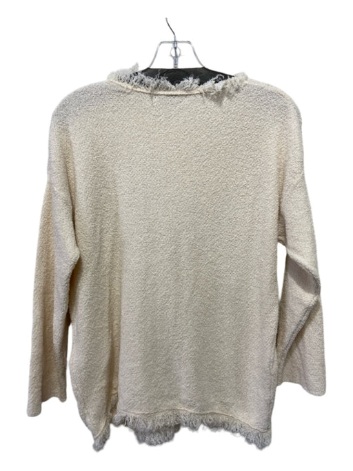 Sandro Size Est Small Cream Cotton Blend Frayed Detail 3/4 Sleeve Sweater Cream / Est Small