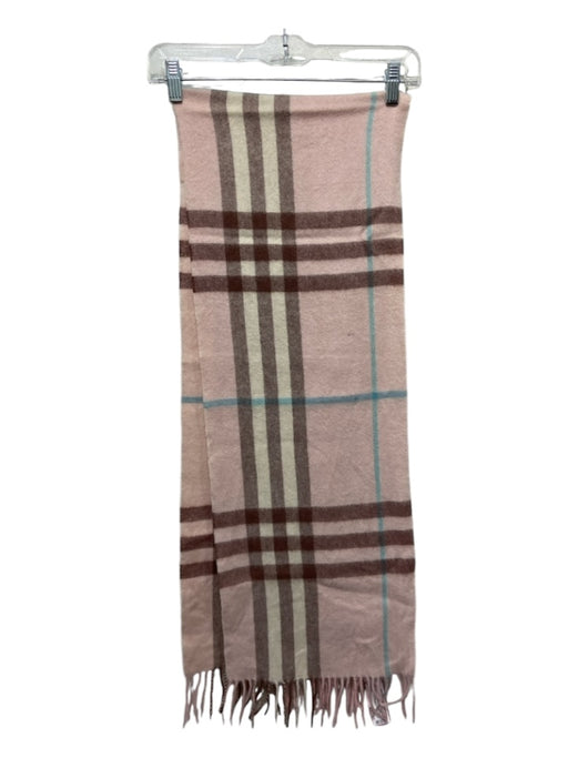 Burberry Pink, Brown & Blue Lambs Wool Plaid Tassel Trim scarf Pink, Brown & Blue