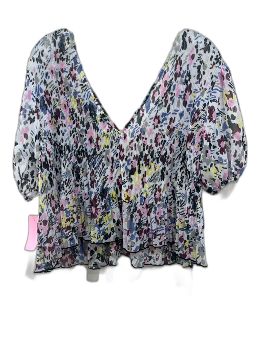Ganni Size 36 White & Multi Polyester Semi Sheer Abstract Floral Top White & Multi / 36