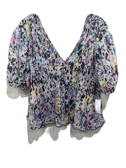Ganni Size 36 White & Multi Polyester Semi Sheer Abstract Floral Top White & Multi / 36
