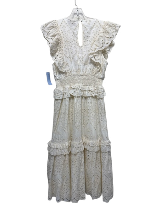 Cleobella Size S Cream White Cotton Eyelet Lace Sleeveless Ruffle V Neck Dress Cream White / S