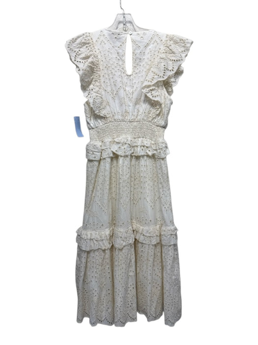 Cleobella Size S Cream White Cotton Eyelet Lace Sleeveless Ruffle V Neck Dress Cream White / S