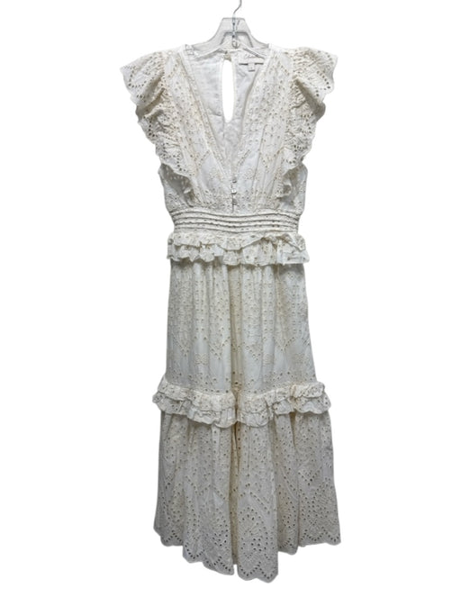 Cleobella Size S Cream White Cotton Eyelet Lace Sleeveless Ruffle V Neck Dress Cream White / S